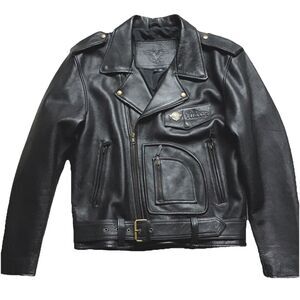 Motorcycle Jacket Double Riders Vintage Leather Coat Heavyweight Thick Belt L